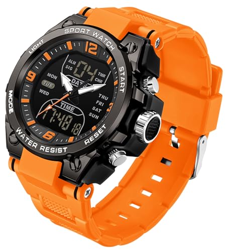 腕時計 メンズ デジタルウォッチ ミリタリーウォッチ とけい 3タイムゾーン表示 多機能 カウントダウン ストップウォッチ アラーム 目ざまし時計 時報 5ATM防水 日常カジュアル/スポーツ/アウトドア ランニング 夜光LED Watch 曜日日付表示